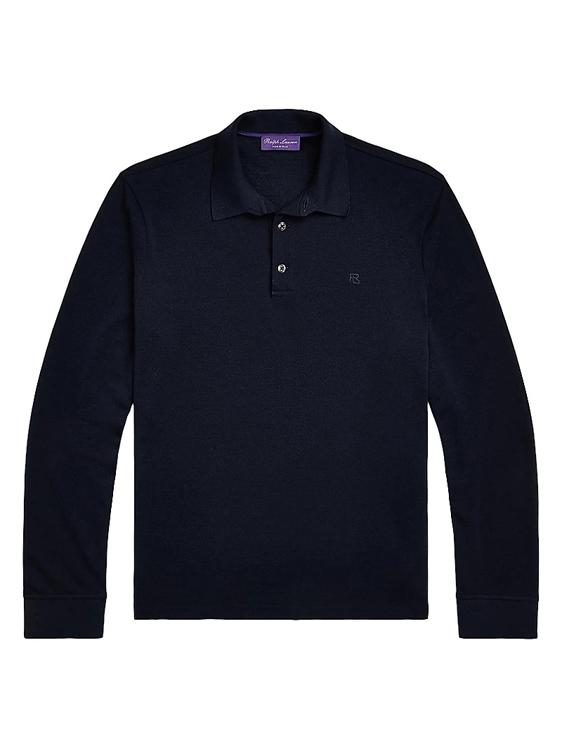 Wool Piqué Long-Sleeve Polo Shirt