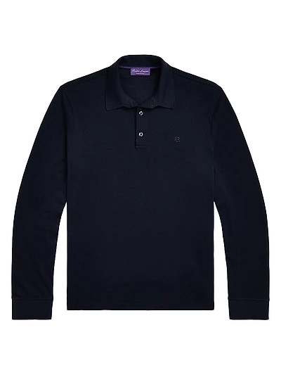 Wool Piqué Long-Sleeve Polo Shirt