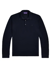 Wool Piqué Long-Sleeve Polo Shirt
