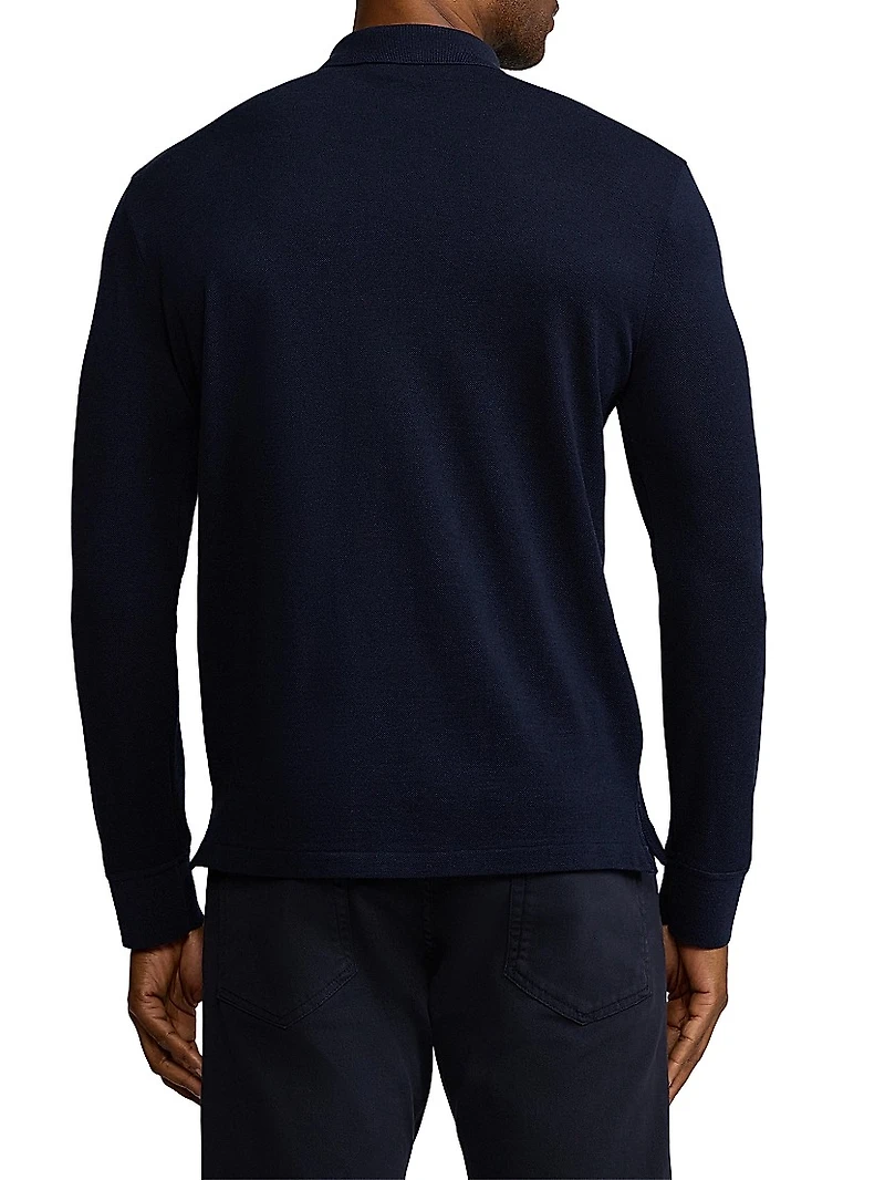 Wool Piqué Long-Sleeve Polo Shirt