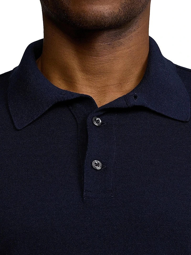 Wool Piqué Long-Sleeve Polo Shirt