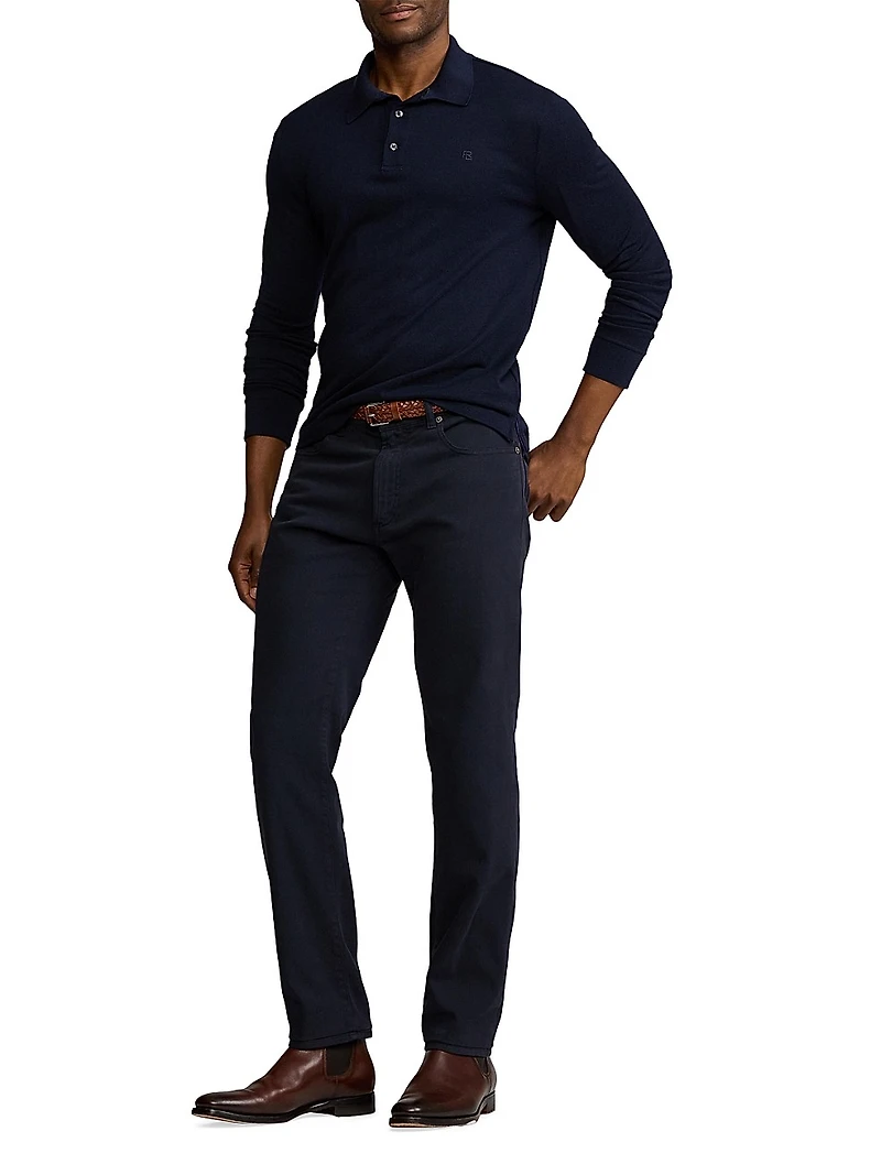 Wool Piqué Long-Sleeve Polo Shirt