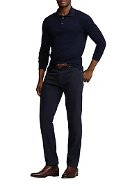 Wool Piqué Long-Sleeve Polo Shirt