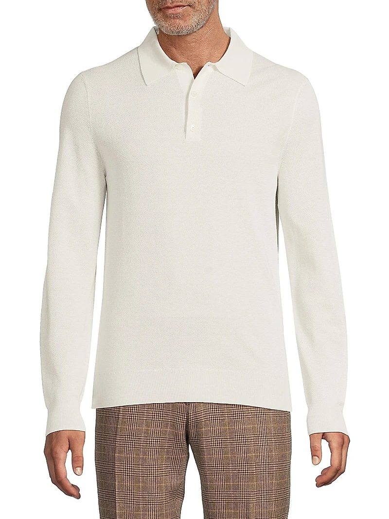 Silk-Cotton Polo-Collar Sweater