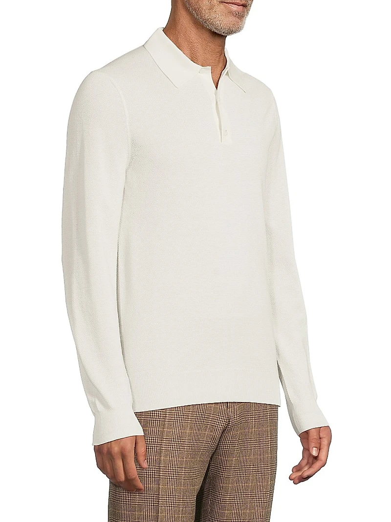 Silk-Cotton Polo-Collar Sweater