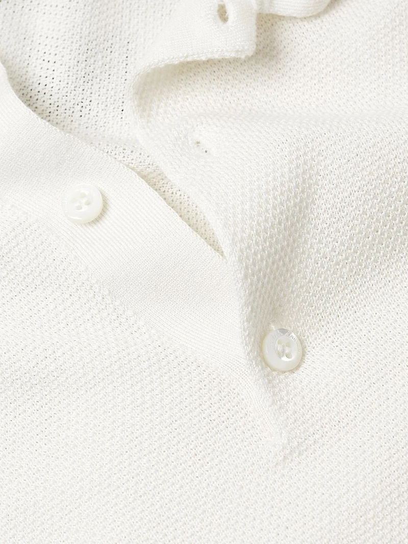 Silk-Cotton Polo-Collar Sweater