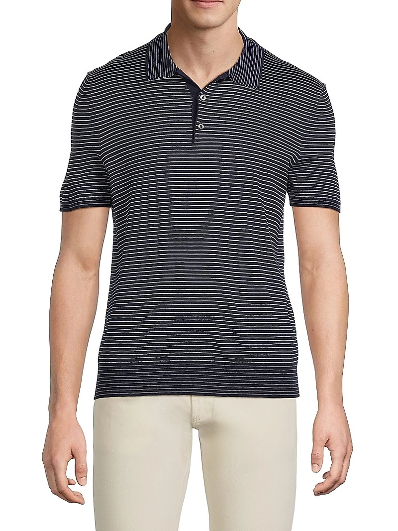 Striped Silk-Cotton Polo-Collar Sweater