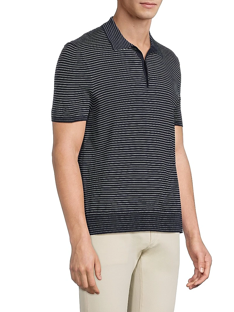 Striped Silk-Cotton Polo-Collar Sweater