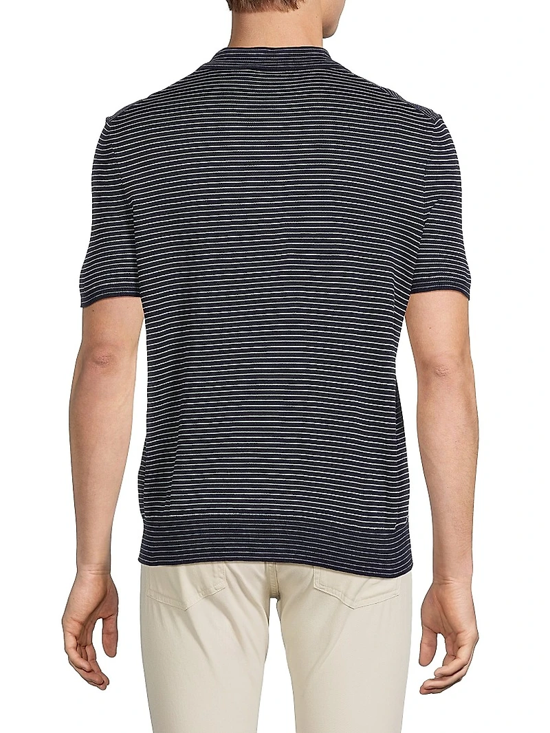 Striped Silk-Cotton Polo-Collar Sweater