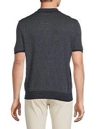 Striped Silk-Cotton Polo-Collar Sweater