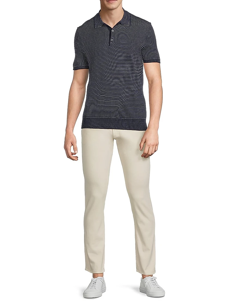 Striped Silk-Cotton Polo-Collar Sweater