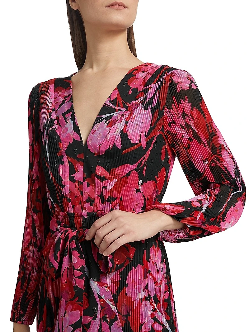 Liv Floral Pleated Midi-Dress