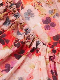 Percy Pansy Print Puff-Sleeve Midi-Dress