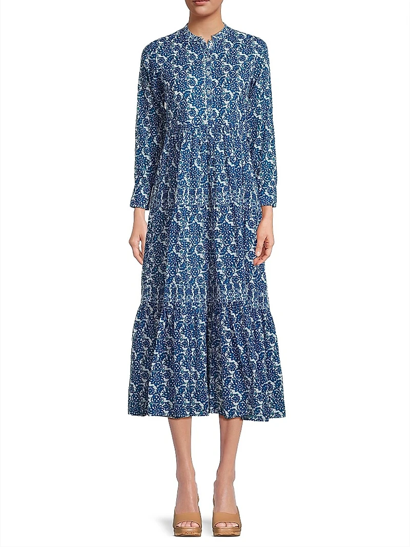 Diwali Floral Cotton A-Line Midi Dress