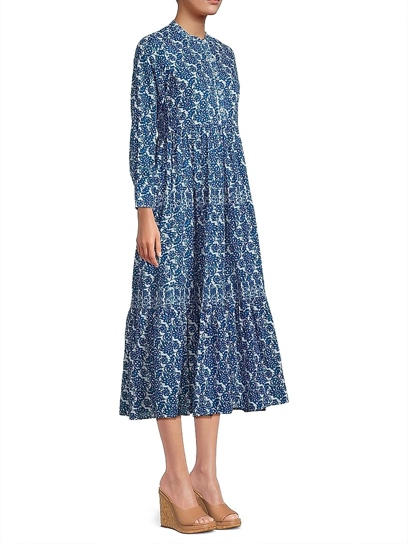 Diwali Floral Cotton A-Line Midi Dress