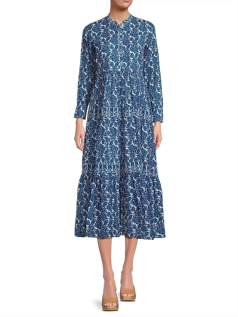 Diwali Floral Cotton A-Line Midi Dress