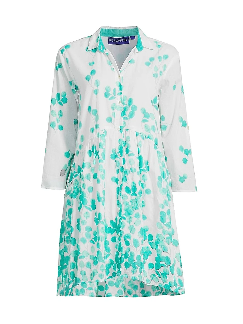 Deauville Leaf Print Cotton A-Line Minidress