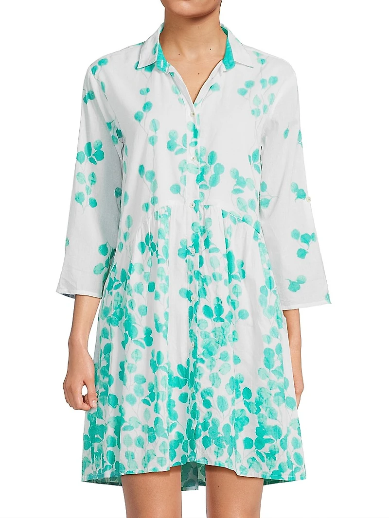 Deauville Leaf Print Cotton A-Line Minidress