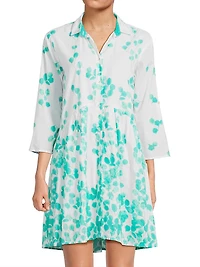 Deauville Leaf Print Cotton A-Line Minidress