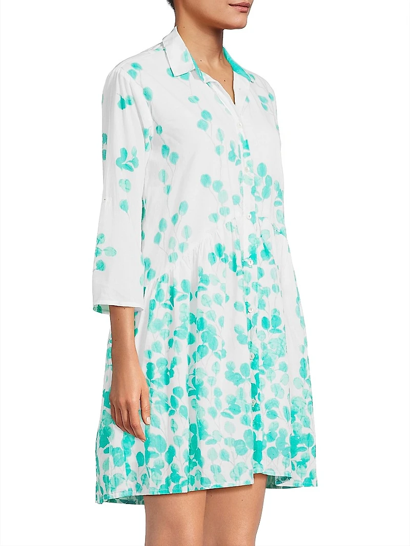 Deauville Leaf Print Cotton A-Line Minidress