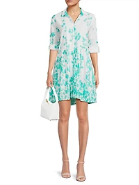 Deauville Leaf Print Cotton A-Line Minidress