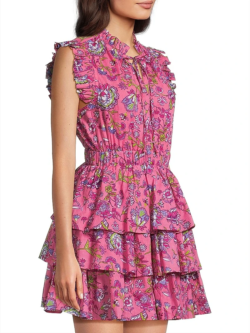 Bimba Floral Cotton Ruffled A-Line Minidress