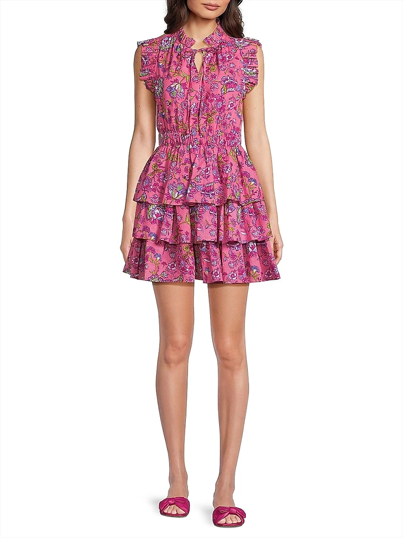 Bimba Floral Cotton Ruffled A-Line Minidress