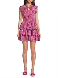 Bimba Floral Cotton Ruffled A-Line Minidress