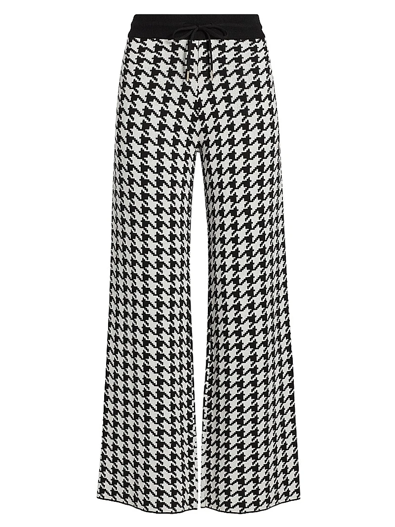 Houndstooth High-Rise Straight-Leg Pants