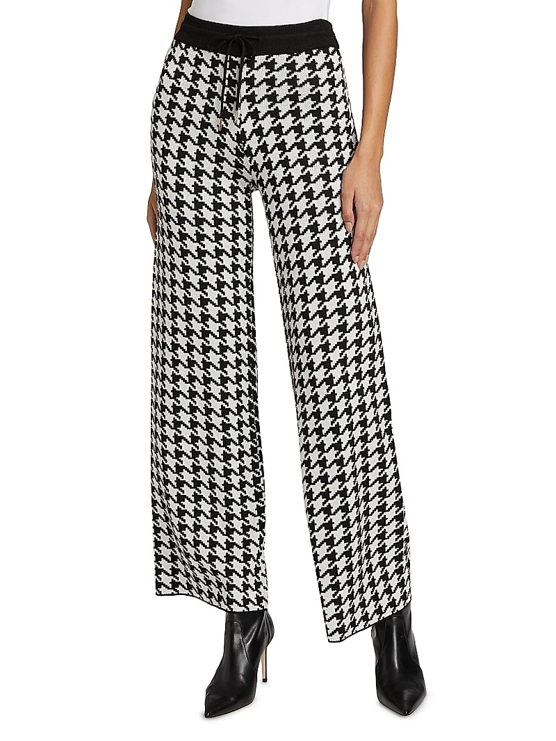 Houndstooth High-Rise Straight-Leg Pants