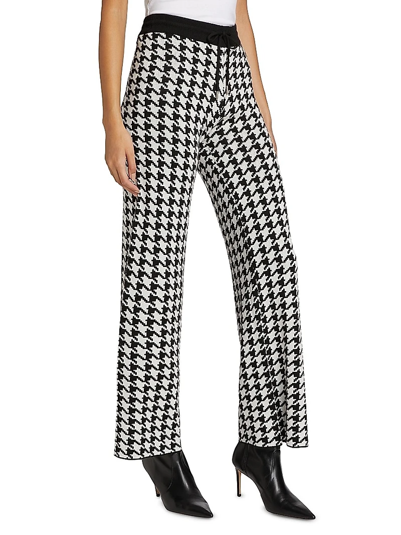 Houndstooth High-Rise Straight-Leg Pants