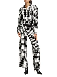 Houndstooth High-Rise Straight-Leg Pants