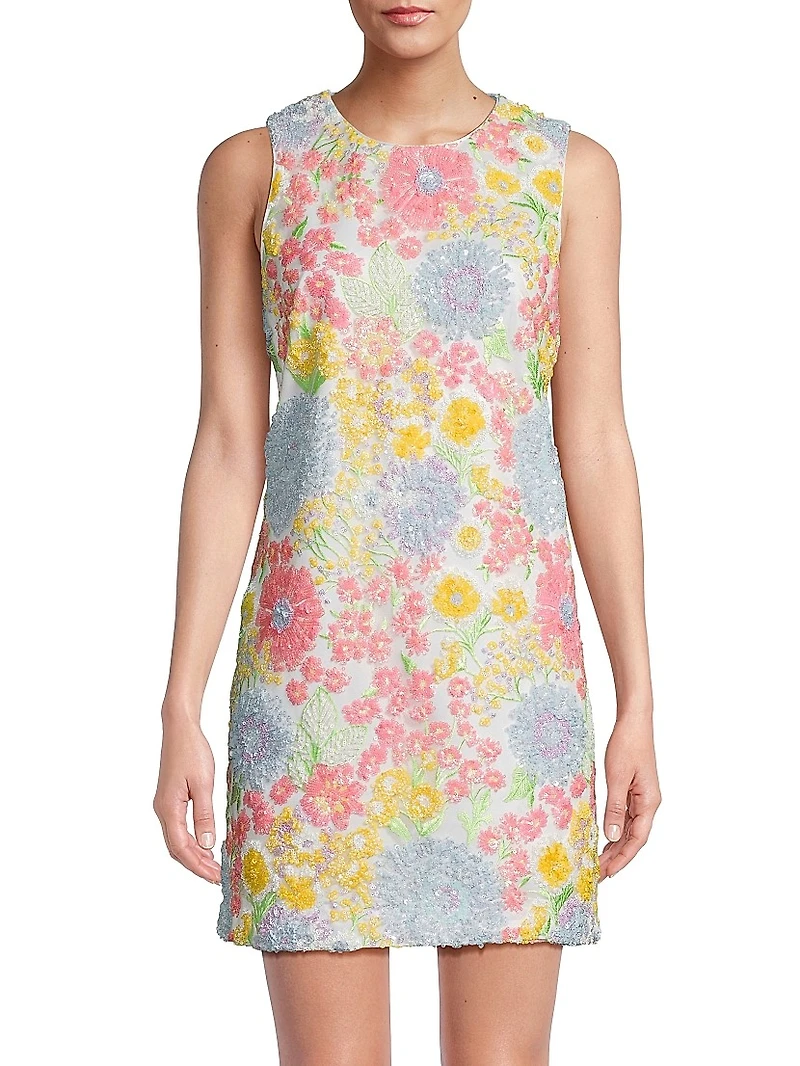 Airbella Floral Sequined Shift Dress