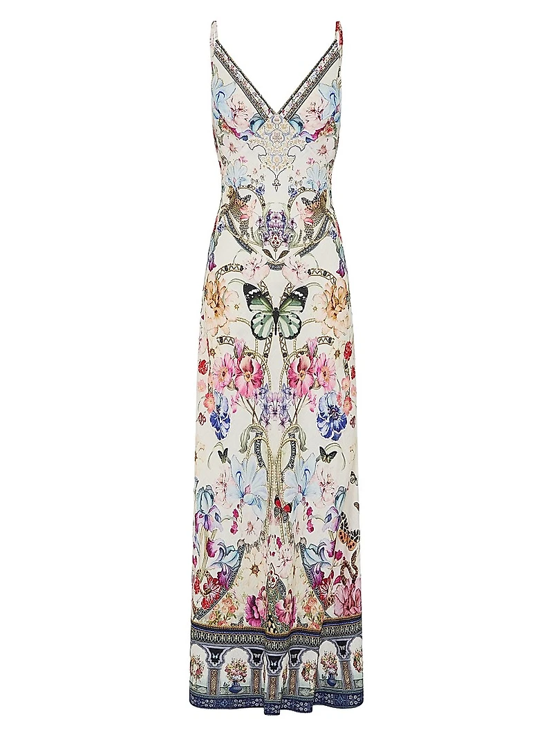 Printed Linen A-Line Maxi Slipdress