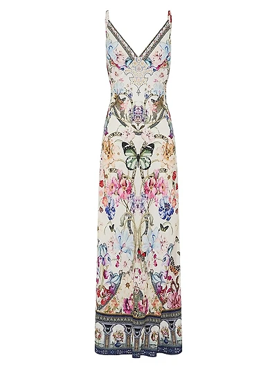 Printed Linen A-Line Maxi Slipdress