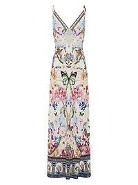 Printed Linen A-Line Maxi Slipdress
