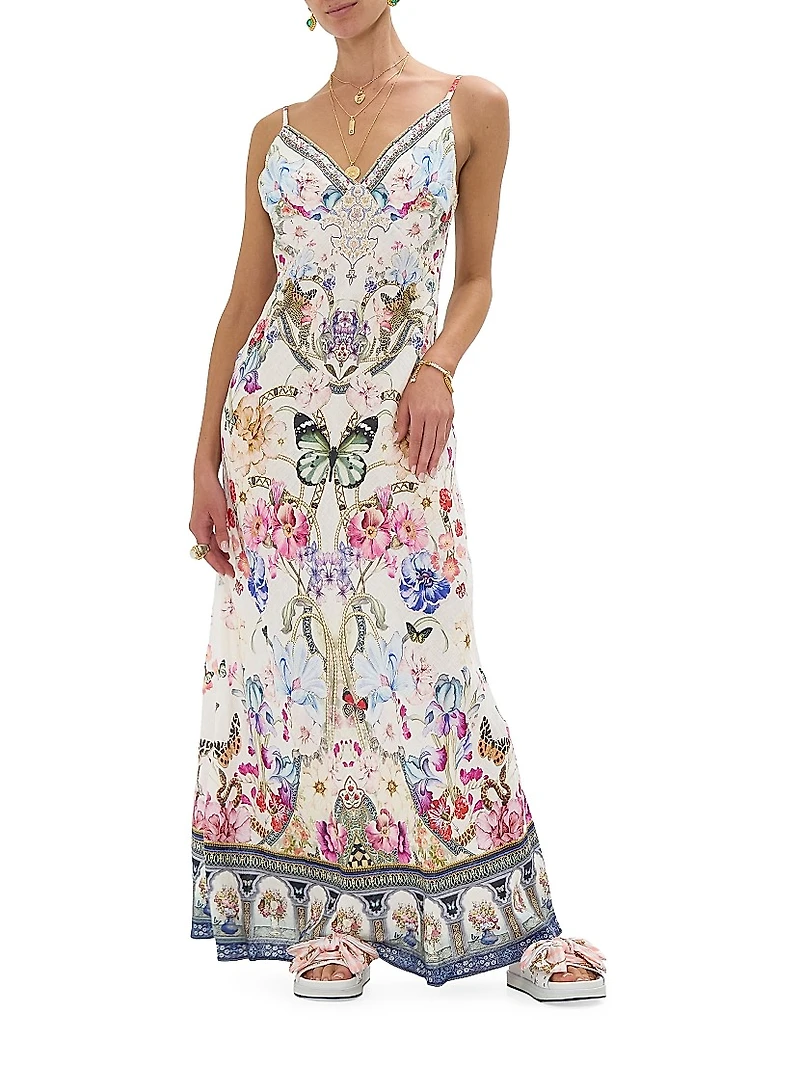 Printed Linen A-Line Maxi Slipdress