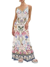 Printed Linen A-Line Maxi Slipdress