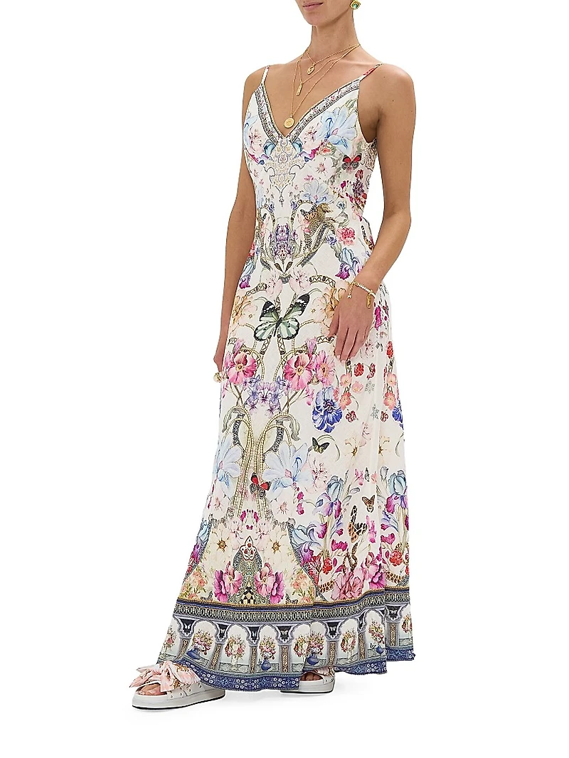 Printed Linen A-Line Maxi Slipdress