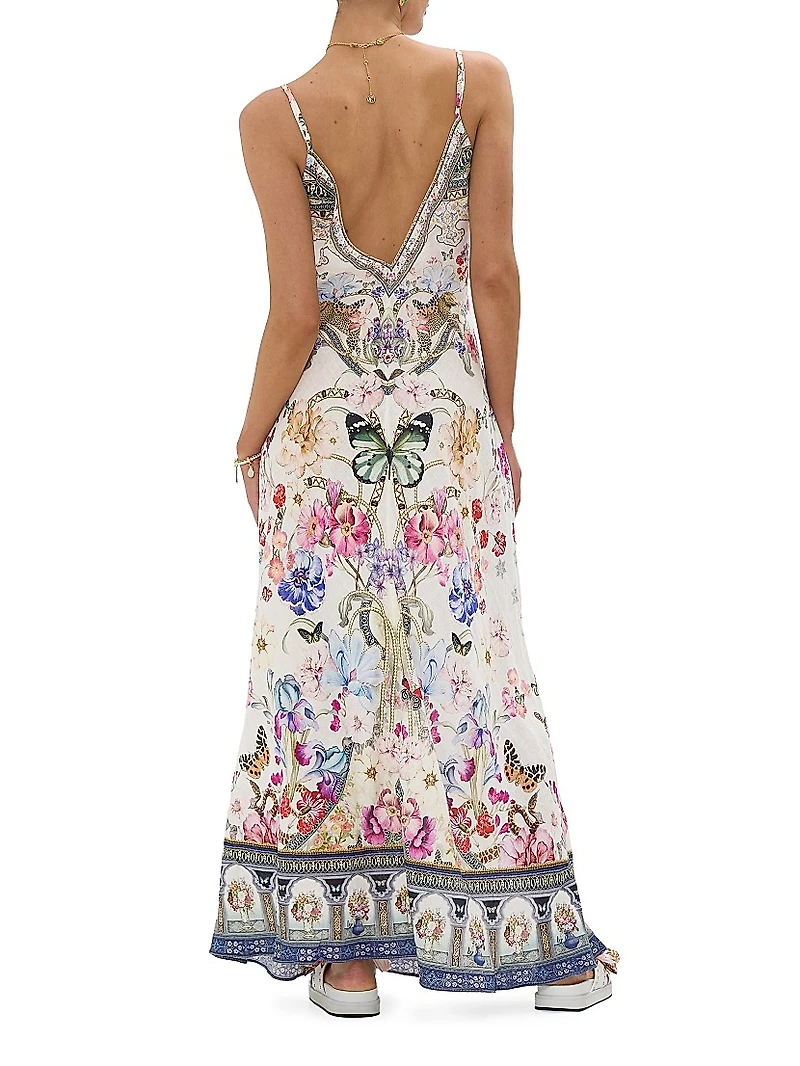 Printed Linen A-Line Maxi Slipdress