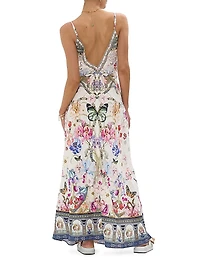 Printed Linen A-Line Maxi Slipdress