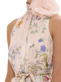 Floral Silk Tieneck A-Line Maxi Dress