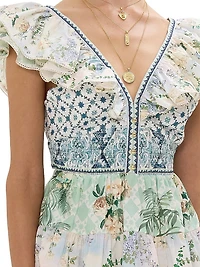 Floral Patchwork Ruffle Minidress