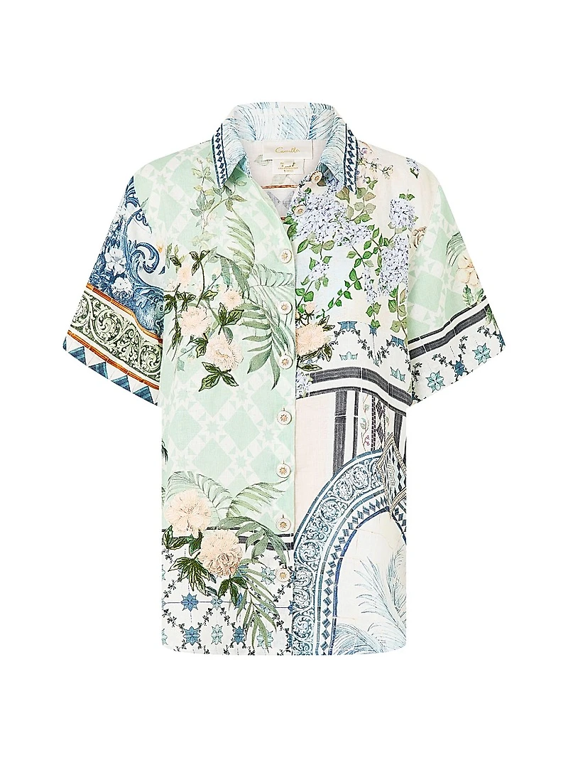 Printed Linen Short-Sleeve Shirt