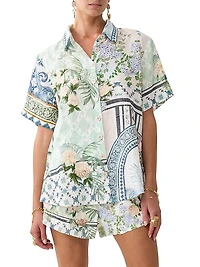 Printed Linen Short-Sleeve Shirt