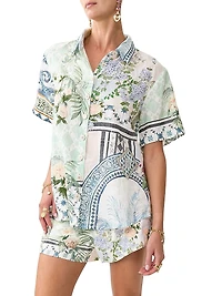 Printed Linen Short-Sleeve Shirt