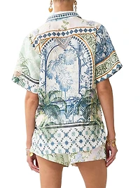 Printed Linen Short-Sleeve Shirt