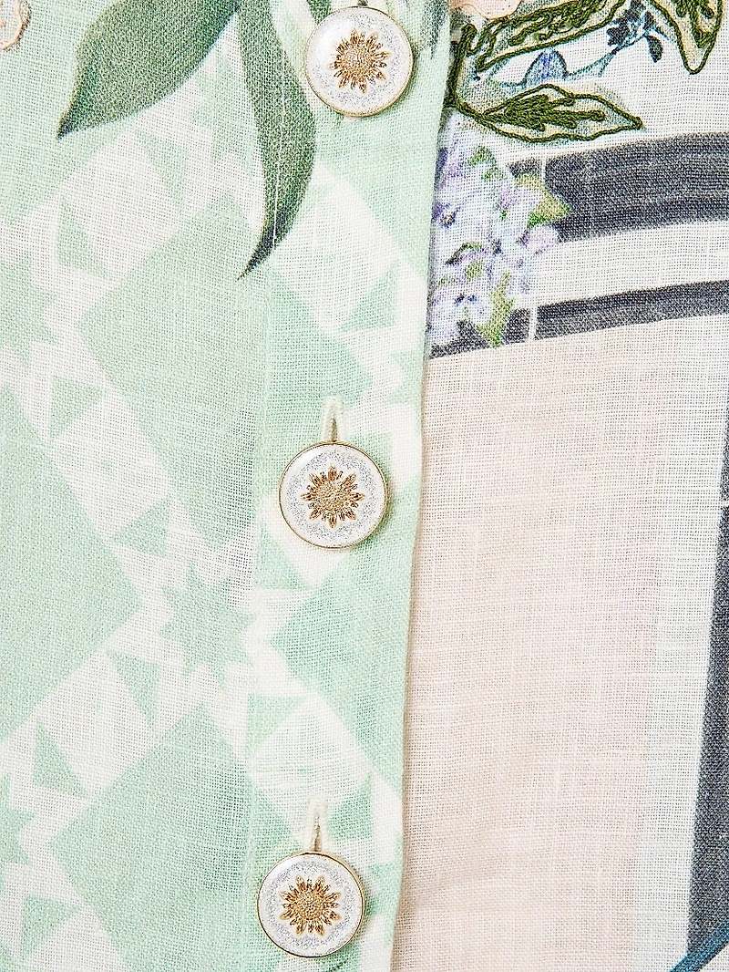 Printed Linen Short-Sleeve Shirt