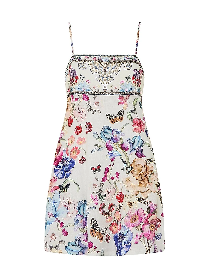 Printed Linen A-Line Mini-Slipdress