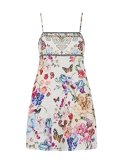Printed Linen A-Line Mini-Slipdress
